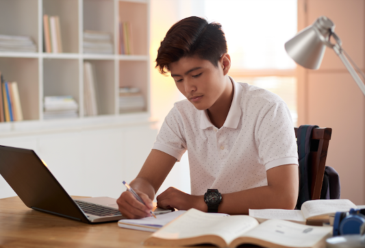 teen doing work