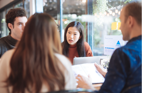 woman actively listening in a group