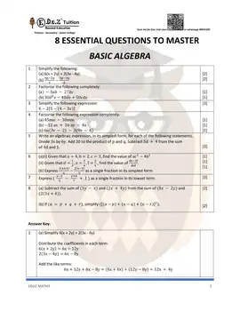 Basic Algebra – Secondary 1 Math practice questions