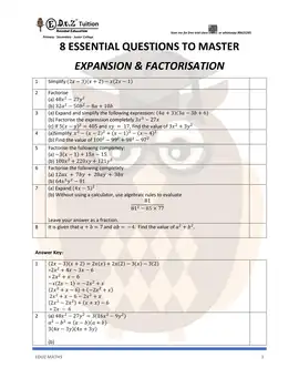 Expansion & Factorisation – Secondary 2 Math practice questions