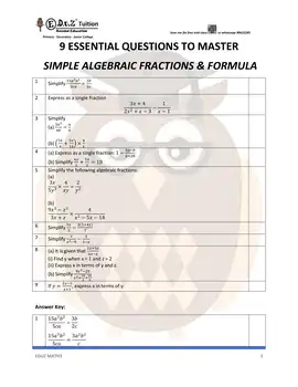 Simple Algebraic Fractions & Formula – Secondary 2 Math practice questions