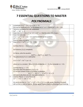 Polynomials – Secondary 3 A-Math practice questions